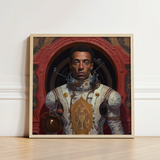 Framed Portrait Black Astronaut Ornate White Gold Spacesuit Gay, Aesthetic, Gayest