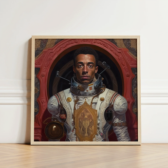 Framed Portrait Black Astronaut Ornate White Gold Spacesuit Gay, Aesthetic, Gayest
