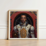 Framed Portrait Astronaut White Gold Spacesuit Set Red Gay Black, Aesthetic, Gayest