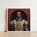 Framed Portrait Black Astronaut Ornate White Gold Spacesuit Gay, Aesthetic, Gayest