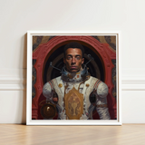 Framed Portrait Astronaut White Gold Spacesuit Intricate Set Gay Black, Aesthetic, Gayest