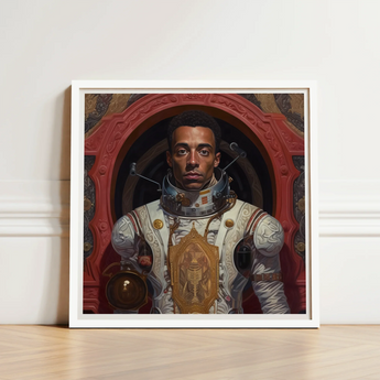 Framed Portrait Astronaut White Gold Spacesuit Intricate Set Gay Black, Aesthetic, Gayest