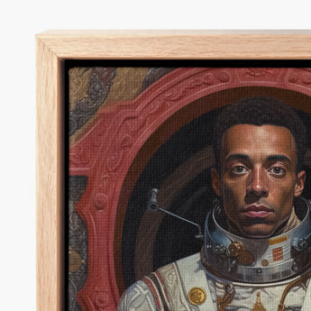 Framed Canvas Print Portrait Astronaut White Gold Spacesuit Gay Black, Aesthetic, Gayest
