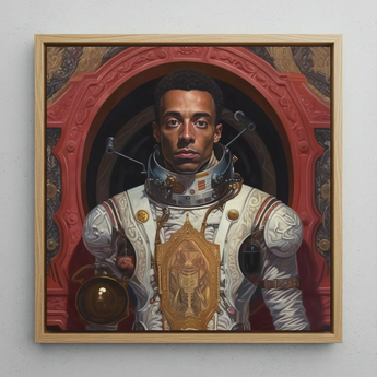 Amari - Gay Black Astronaut Art Print / Canvas Framed Painting Black Astronaut Ornate White Gold Spacesuit Gay Astronaut, Aesthetic, Gayest
