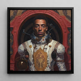 Amari - Gay Black Astronaut Art Print / Canvas Framed Portrait White Gold Ornate Spacesuit Set, Aesthetic, Gayest Prints