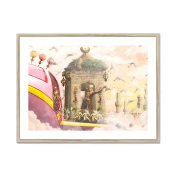 The Amazing Asma and Her Dashing Deer - Collage Art Print, Framed Fantasy Illustration Magical Temple Shrine Ornate Decorative