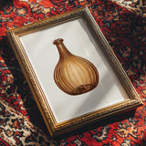 Amber Bottle - Anna Aloisi 1930s Glassware Art Print, Brown Glass Bottle Vertical Ribbed Texture Ornate Gold