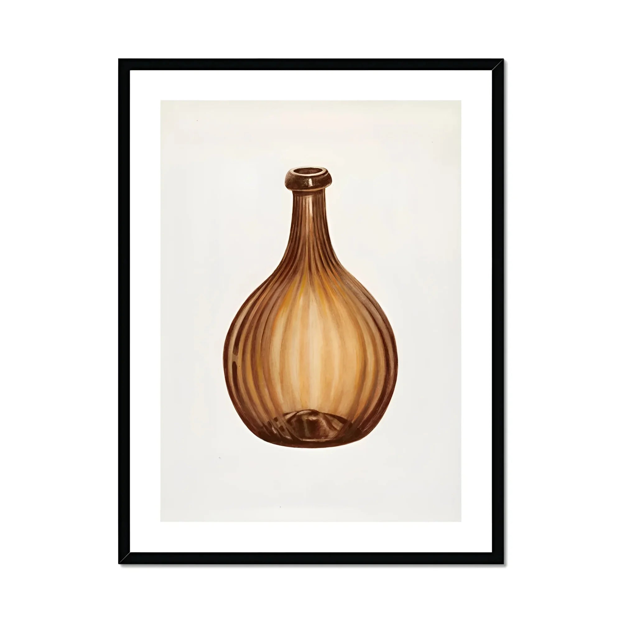 Amber Bottle - Anna Aloisi 1930s Glassware Art Print, Brown Ribbed Glass Bottle Narrow Neck