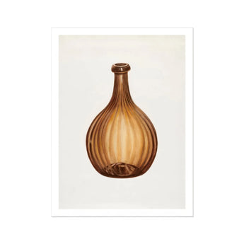 Amber Bottle - Anna Aloisi 1930s Glassware Art Print, Brown Ribbed Glass Bottle Rounded Body Narrow Neck