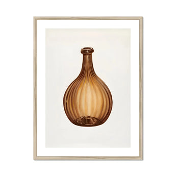 Amber Bottle - Anna Aloisi 1930s Glassware Art Print, Brown Ribbed Glass Bottle Rounded Body Narrow Neck