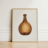 Framed Artwork Brown Ribbed Glass Bottle Slender Neck Anna Aloisi’s 1930s, Amber, Aloisi Glassware