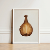 Framed Artwork Brown Ribbed Glass Bottle Slender Neck Anna Aloisi’s 1930s, Amber, Aloisi Glassware