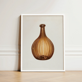 Framed Artwork Brown Ribbed Glass Bottle Slender Neck Anna Aloisi’s 1930s, Amber, Aloisi Glassware
