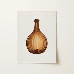 Amber Bottle - Anna Aloisi 1930s Glassware Art Print / Canvas Watercolor Illustration Brown Ribbed Glass Bottle Slender Neck Anna Aloisi’s
