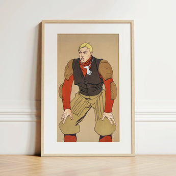 American Football Player - Edward Penfield Art Print / Canvas, 12x18’’ / 31x46cm / Natural Frame / Matboard, Posters Prints & Visual