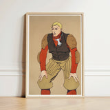 Framed Illustration Muscular Man Vintage Football Gear Bold American Player, Edward Penfield’s, Olive-khaki Padded Trousers, Remade Poster,