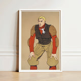 Framed Illustration Muscular Man Vintage Football Gear Bold American Player, Edward Penfield’s, Olive-khaki Padded Trousers, Remade Poster,