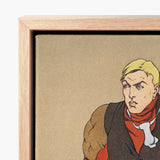 Framed Canvas Print Stylized Illustration Man Blonde Hair American Football Player, Edward Penfield’s, Olive-khaki Padded Trousers, Remade
