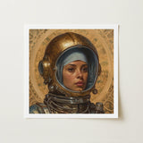 Amira - Lesbian Muslim Astronaut Art Print / Canvas Framed Artwork Woman Ornate Golden Helmet Intricate, Aesthetic, Gayest Prints