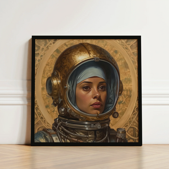 Framed Artwork Woman Golden Astronaut Helmet Intricate Set Lesbian Muslim, Aesthetic, Gayest