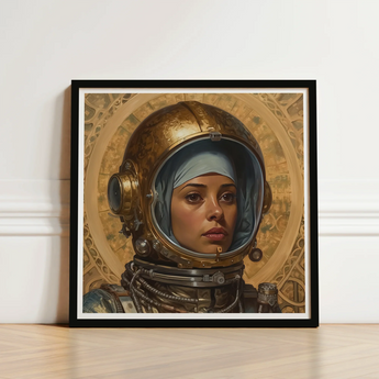 Framed Artwork Woman Ornate Gold Astronaut Helmet Intricate Lesbian Muslim, Aesthetic, Gayest