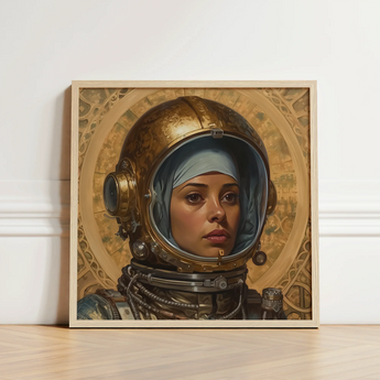 Framed Artwork Woman Ornate Gold Astronaut Helmet Intricate Lesbian Muslim, Aesthetic, Gayest