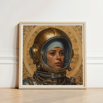 Framed Artwork Woman Ornate Gold Astronaut Helmet Intricate Lesbian Muslim, Aesthetic, Gayest
