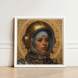 Framed Artwork Woman Golden Astronaut Helmet Intricate Mechanical Lesbian Muslim, Aesthetic, Gayest