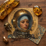 Amira - Lesbian Muslim Astronaut Art Print / Canvas Detailed Painting Woman Ornate Brass Helmet Intricate Metalwork Lesbian Muslim