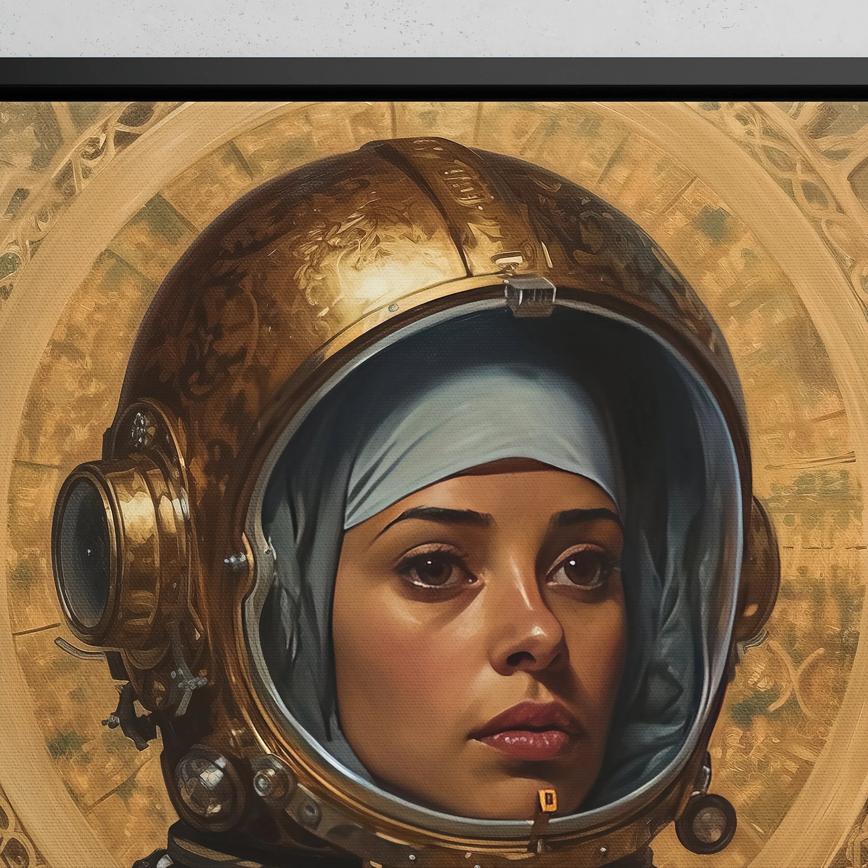 Amira - Lesbian Muslim Astronaut Float Frame Canvas - Posters Prints & Visual Artwork - Aesthetic Art