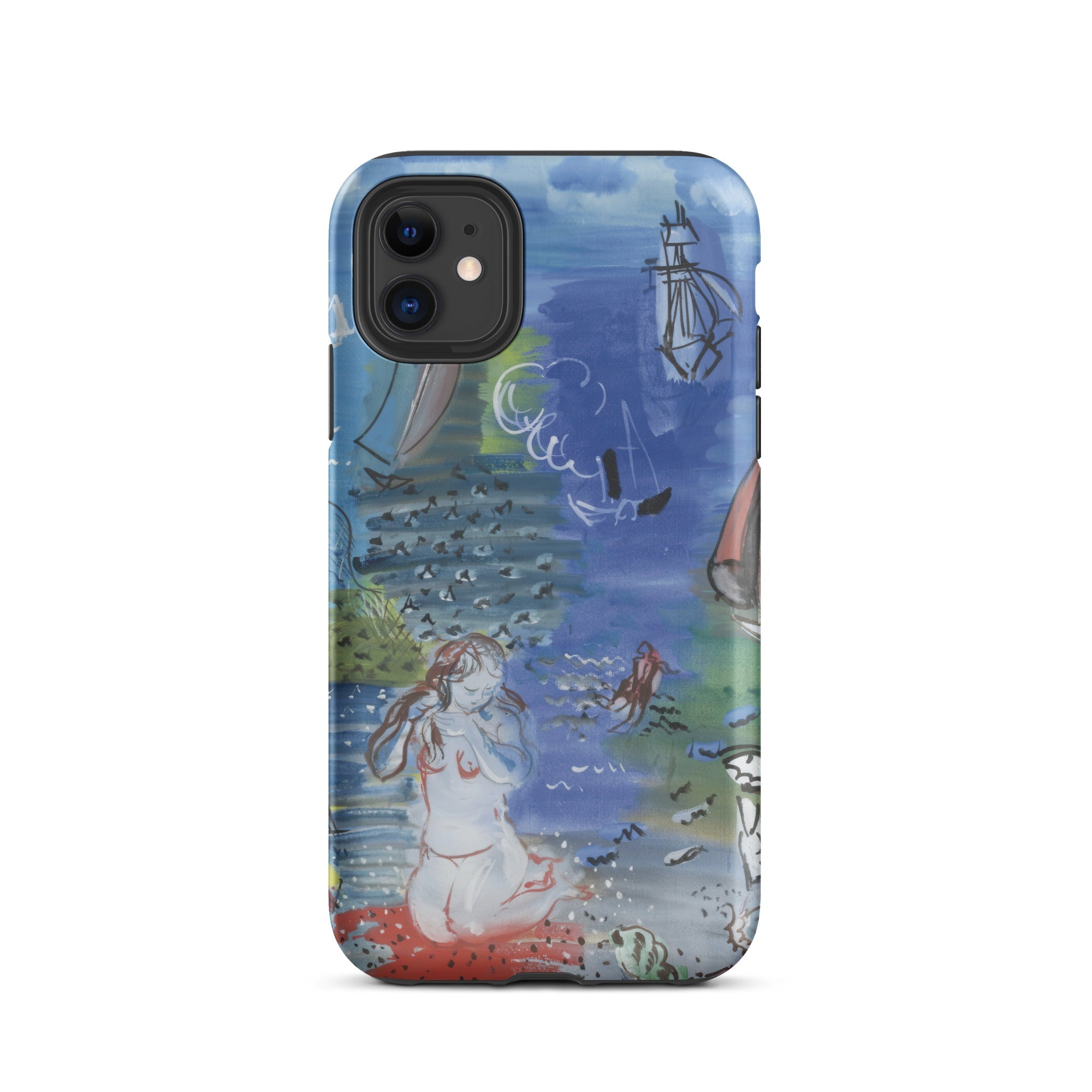 Amphitrite Raoul Dufy Iphone Case, 11 / Matte, Smartphone Case Watercolor Sketch Style Artwork Mermaid Ships Blue