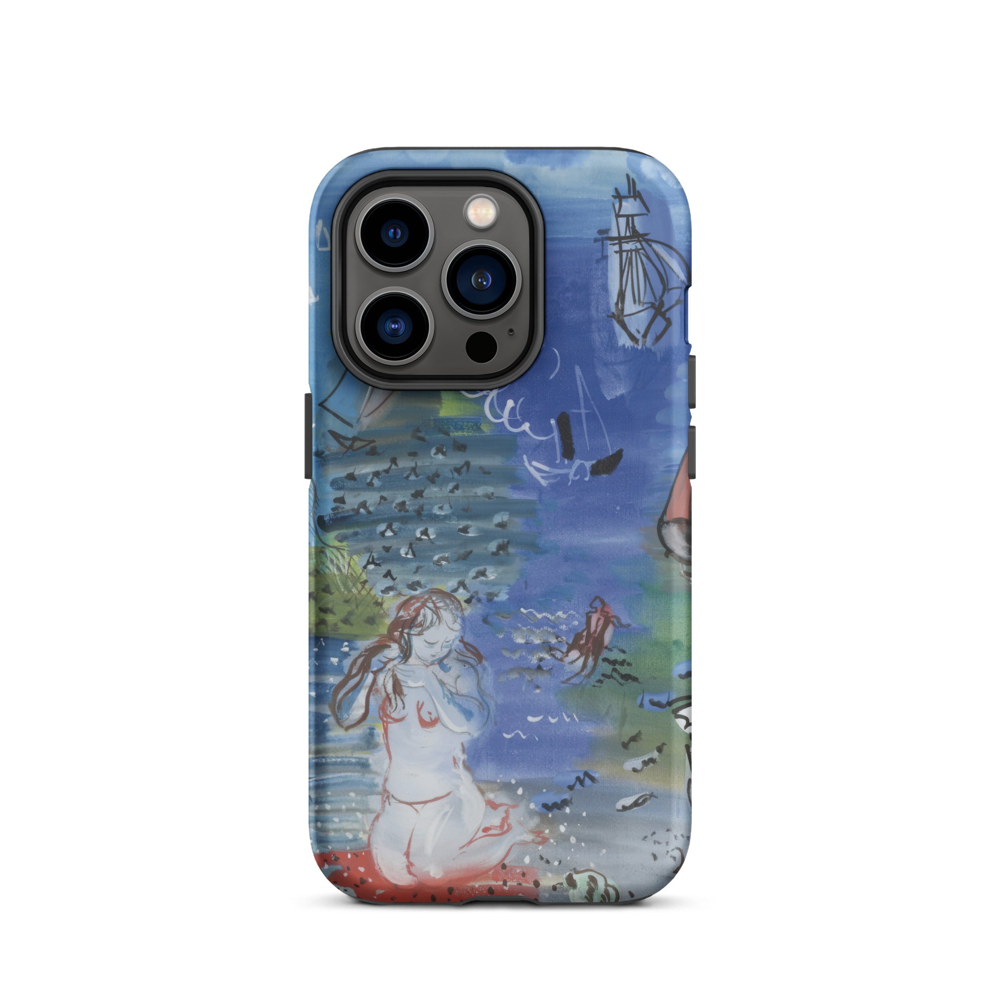 Amphitrite Raoul Dufy Iphone Case, 14 Plus / Matte, Iphone Colorful Artistic Case Mermaid Sailboats Blue Ocean