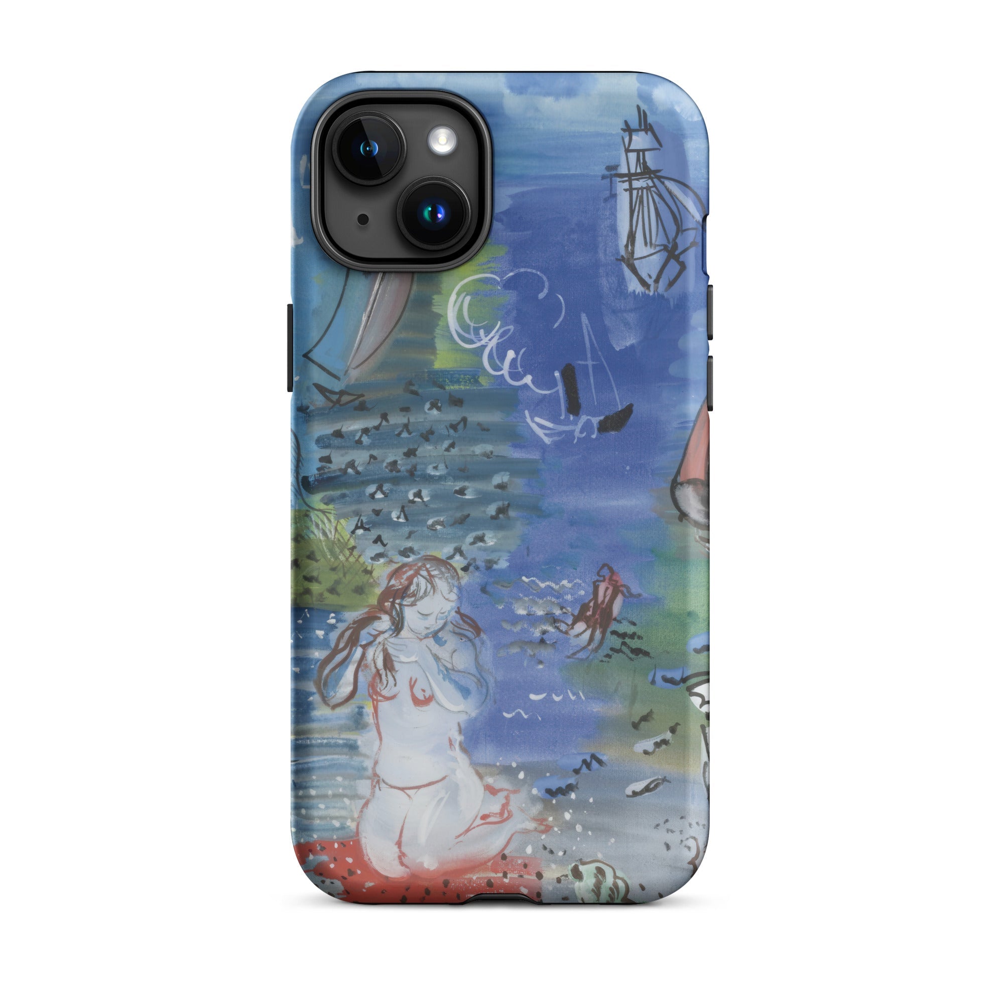 Amphitrite Raoul Dufy Iphone Case, 15 Plus / Matte, Blue Smartphone Case Whimsical Colorful Ocean Themed Illustration