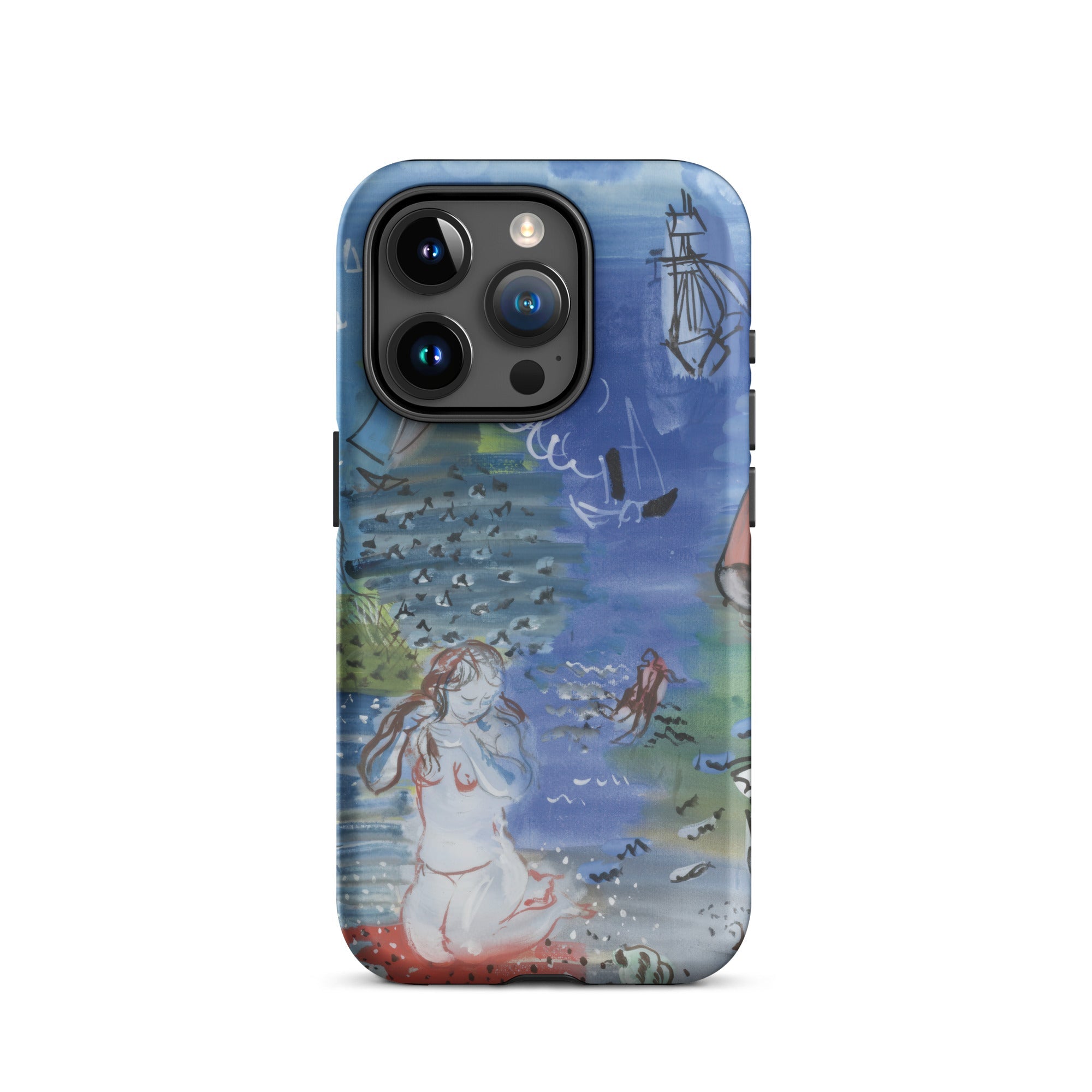 Amphitrite Raoul Dufy Iphone Case, 15 Pro / Matte, Blue Toned Phone Case Whimsical Painted Nautical Scene Mermaid