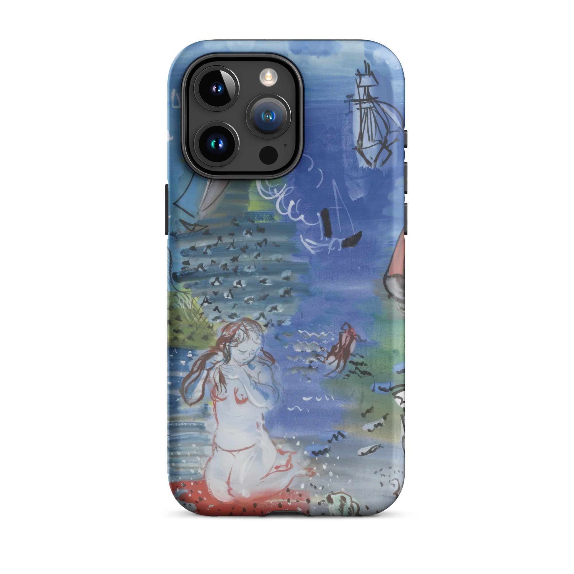 Amphitrite Raoul Dufy Iphone Case, 15 Pro Max / Matte, Iphone Blue White Red Watercolor Style Art Case Mermaid