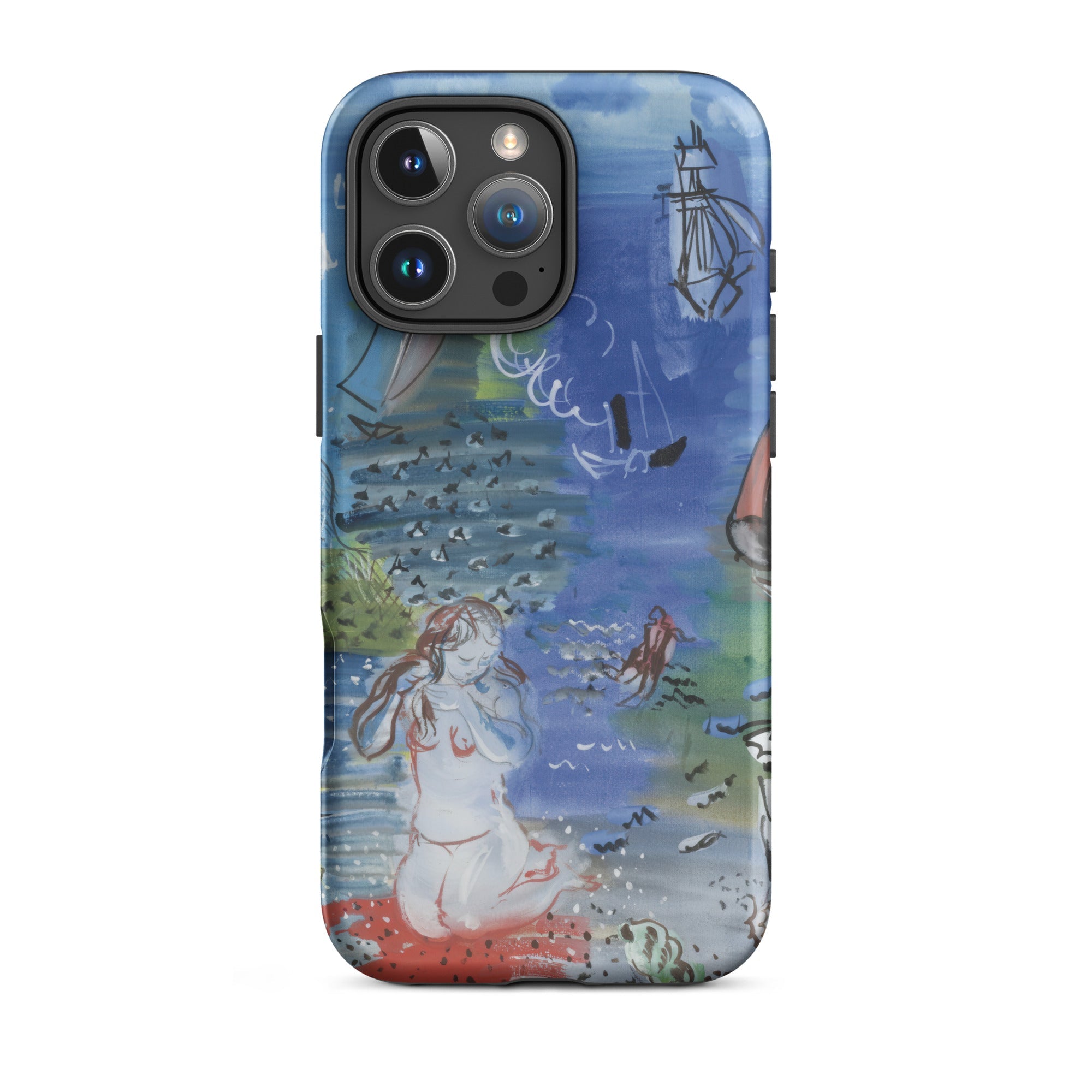 Amphitrite Raoul Dufy Iphone Case, 16 Pro Max / Matte, Blue Smartphone Case Whimsical Hand Painted Underwater Scene