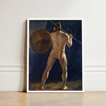 Framed Painting Muscular Nude Warrior Classical Attire Spear French School, Nineteenth-century Academic, Figure Type, Half, Turned, Head