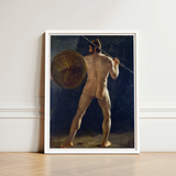Framed Painting Nude Male Warrior Classical Attire Spear French School, Nineteenth-century Academic, Figure Type, Half, Turned, Head Angled