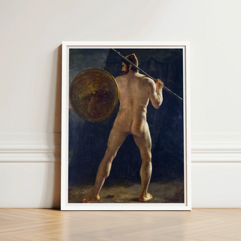 Framed Painting Nude Male Warrior Classical Attire Spear French School, Nineteenth-century Academic, Figure Type, Half, Turned, Head Angled