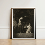 An Incantation - John Dixon Art Print / Canvas Black-framed Artwork Dramatic Scene Monochrome Tones, Chalked Circumference Flickering,