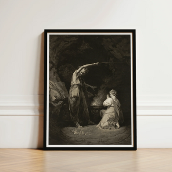 An Incantation - John Dixon Art Print / Canvas Black-framed Artwork Dramatic Scene Monochrome Tones, Chalked Circumference Flickering,