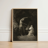 An Incantation - John Dixon Art Print / Canvas Framed Black-and-white Dramatic Scene Two Figures Sword, Chalked Circumference Flickering,