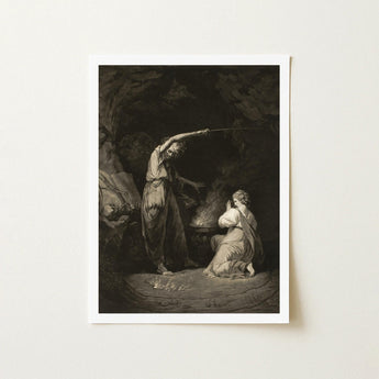 An Incantation - John Dixon Art Print / Canvas Black-and-white Framed Artwork Dramatic Scene Two Figures Classical, Chalked Circumference