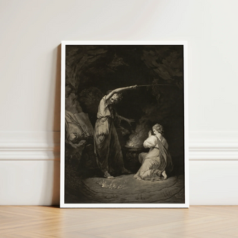 An Incantation - John Dixon Art Print / Canvas Black-and-white Framed Artwork Dramatic Scene Two Figures Sword, Chalked Circumference