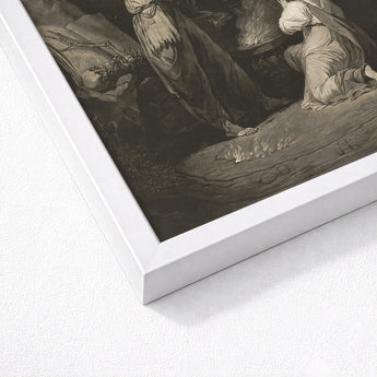 An Incantation - John Dixon Art Print / Canvas White Framed Artwork Monochromatic Detailed Figures Dramatic Poses, Chalked Circumference