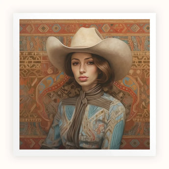 Anahita - Arabic Lesbian Cowgirl Art Print / Canvas Beige Cowboy Hat Wide Brim Soft Slightly Creased Modern Frontier Maverick, Arabic