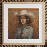 Anahita - Arabic Lesbian Cowgirl Art Print / Canvas Cowboy Hat Brown Band White Brim Framed Artwork Modern Frontier Maverick, Arabic