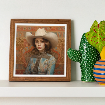 Anahita - Arabic Lesbian Cowgirl Art Print / Canvas Framed Artwork Figure Western Attire Cowboy Hat Ornate Modern Frontier Maverick, Arabic