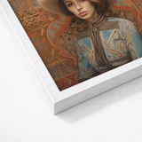 Framed Artwork Woman Ornate Patterned Outfit Earthy Tones Modern Frontier Maverick, Arabic Lesbian Cowgirl, Striking Portrait