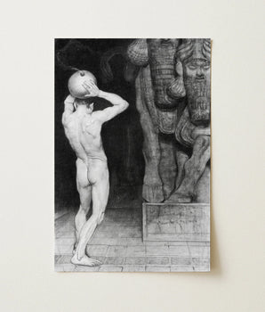 Black-and-white Pencil Print Nude Figure Sphere Head Ancient Sascha Sneider Art, Schneider’s